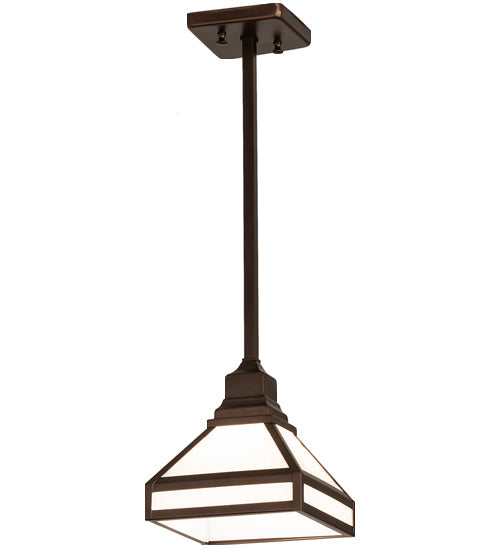 Meyda Lighting Mission 10" Mahogany Bronze Prime Pendant Light With White Opal Shade Glass