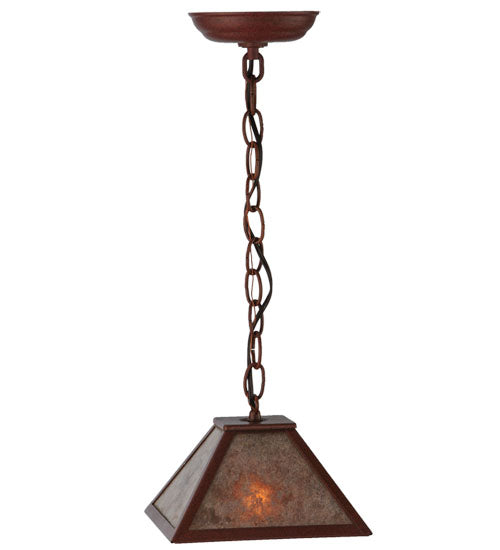 Meyda Lighting Mission 11" Rust Mini Pendant Light With Silver Mica Shade Glass