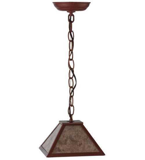 Meyda Lighting Mission 11" Rust Mini Pendant Light With Silver Mica Shade Glass