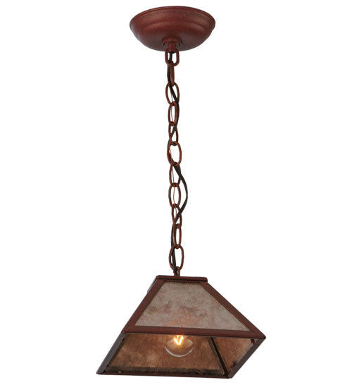 Meyda Lighting Mission 11" Rust Mini Pendant Light With Silver Mica Shade Glass