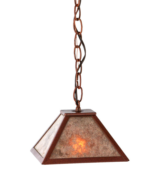 Meyda Lighting Mission 11" Rust Mini Pendant Light With Silver Mica Shade Glass