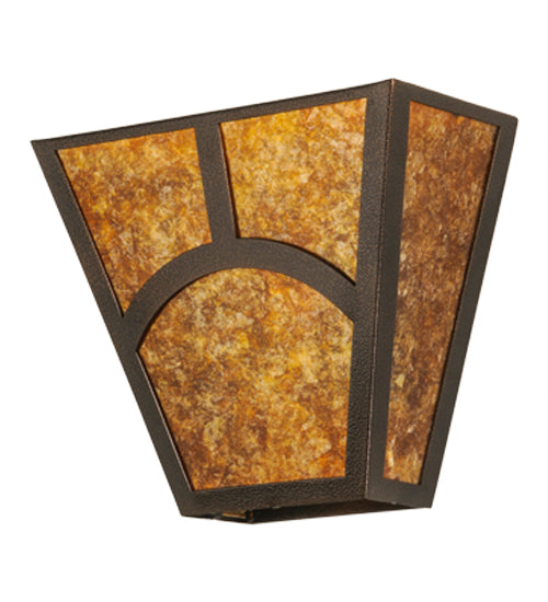 Meyda Lighting Mission 13" 2-Light Copper Vein Hill Top Wall Sconce With Amber Mica Shade Glass