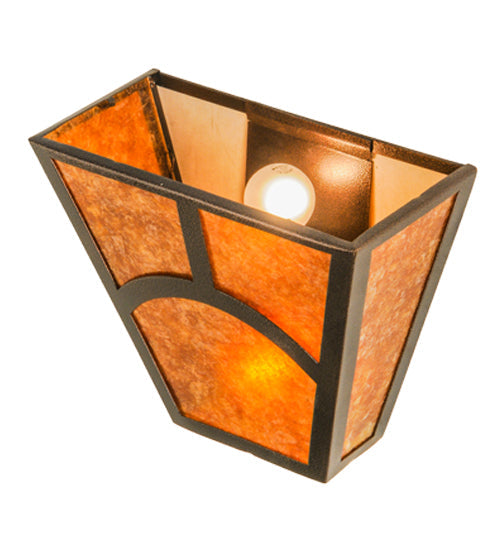 Meyda Lighting Mission 13" 2-Light Copper Vein Hill Top Wall Sconce With Amber Mica Shade Glass