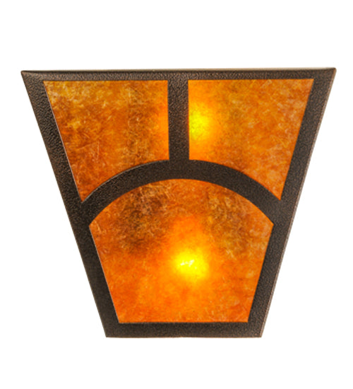 Meyda Lighting Mission 13" 2-Light Copper Vein Hill Top Wall Sconce With Amber Mica Shade Glass