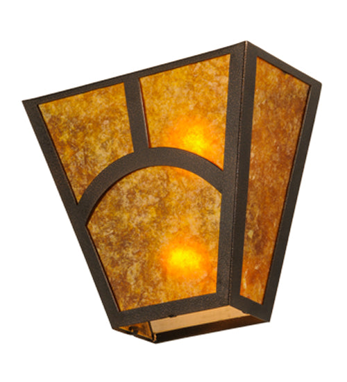 Meyda Lighting Mission 13" 2-Light Copper Vein Hill Top Wall Sconce With Amber Mica Shade Glass