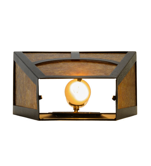 Meyda Lighting Mission 13" 2-Light Copper Vein Hill Top Wall Sconce With Amber Mica Shade Glass