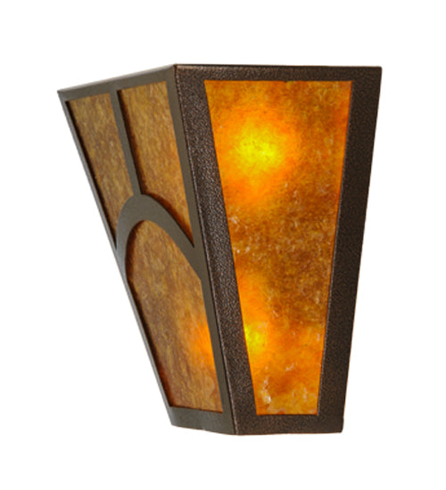 Meyda Lighting Mission 13" 2-Light Copper Vein Hill Top Wall Sconce With Amber Mica Shade Glass