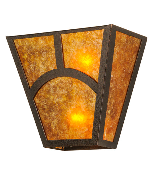 Meyda Lighting Mission 13" 2-Light Copper Vein Hill Top Wall Sconce With Amber Mica Shade Glass