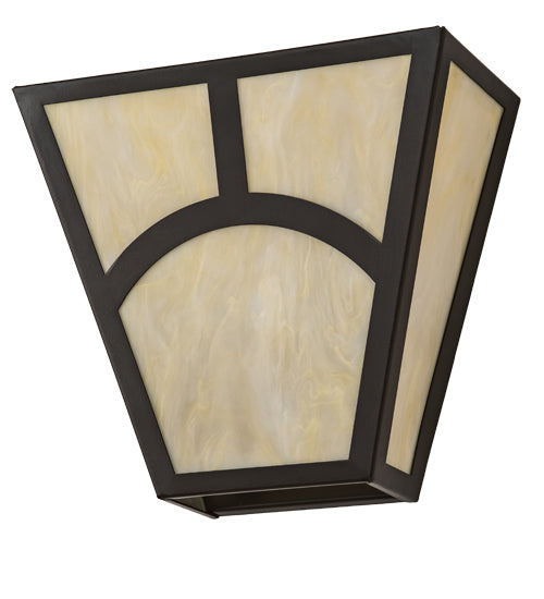 Meyda Lighting Mission 13" 2-Light Oil Rubbed Bronze Hill Top Wall Sconce With Beige Botticino Idalight Shade