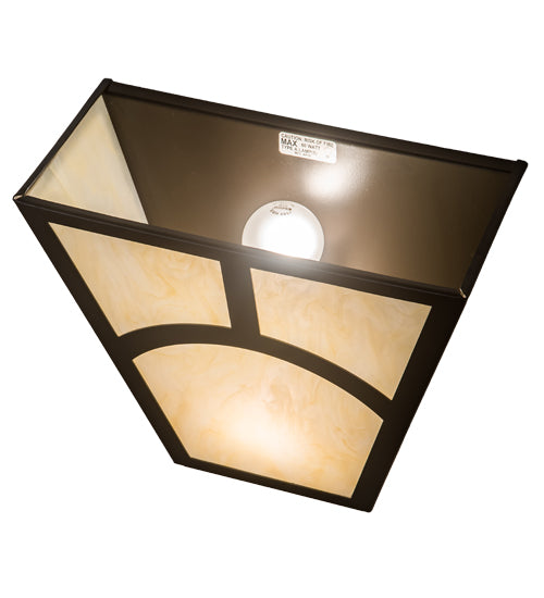 Meyda Lighting Mission 13" 2-Light Oil Rubbed Bronze Hill Top Wall Sconce With Beige Botticino Idalight Shade