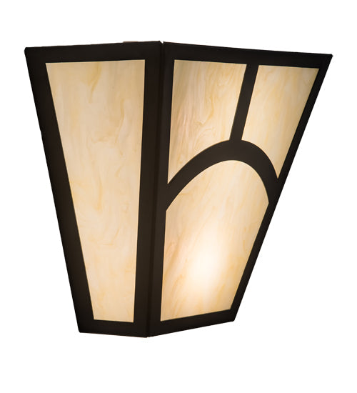 Meyda Lighting Mission 13" 2-Light Oil Rubbed Bronze Hill Top Wall Sconce With Beige Botticino Idalight Shade