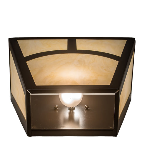 Meyda Lighting Mission 13" 2-Light Oil Rubbed Bronze Hill Top Wall Sconce With Beige Botticino Idalight Shade