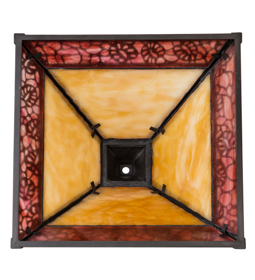 Meyda Lighting Mission 13" Craftsman Brown Frame With Beige & Burgundy Shade Glass