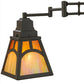 Meyda Lighting Mission 13" Timeless Bronze Hill Top Swing Arm Wall Sconce With Honey Art & Beige Iridescent Shade Glass