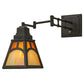 Meyda Lighting Mission 13" Timeless Bronze Hill Top Swing Arm Wall Sconce With Honey Art & Beige Iridescent Shade Glass