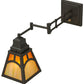 Meyda Lighting Mission 13" Timeless Bronze Hill Top Swing Arm Wall Sconce With Honey Art & Beige Iridescent Shade Glass