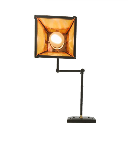 Meyda Lighting Mission 13" Timeless Bronze Hill Top Swing Arm Wall Sconce With Honey Art & Beige Iridescent Shade Glass