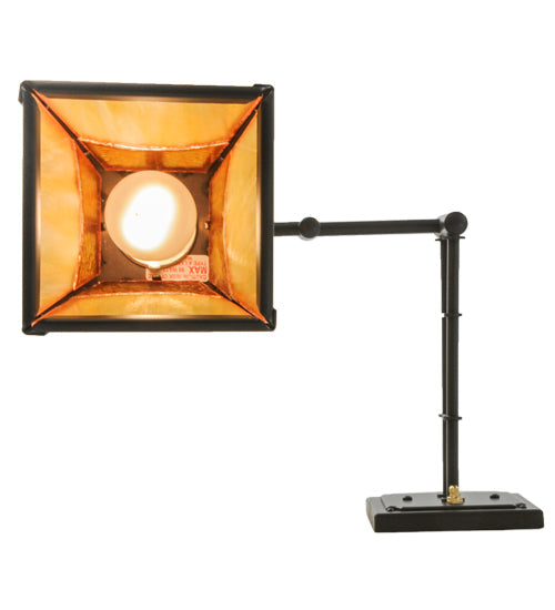Meyda Lighting Mission 13" Timeless Bronze Hill Top Swing Arm Wall Sconce With Honey Art & Beige Iridescent Shade Glass
