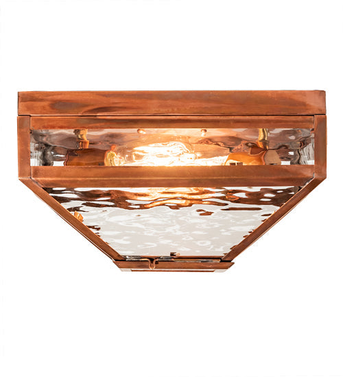 Meyda Lighting Mission 13" Vintage Copper Prime Flushmount With Clear Water Shade Glass