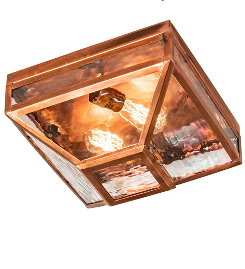 Meyda Lighting Mission 13" Vintage Copper Prime Flushmount With Clear Water Shade Glass