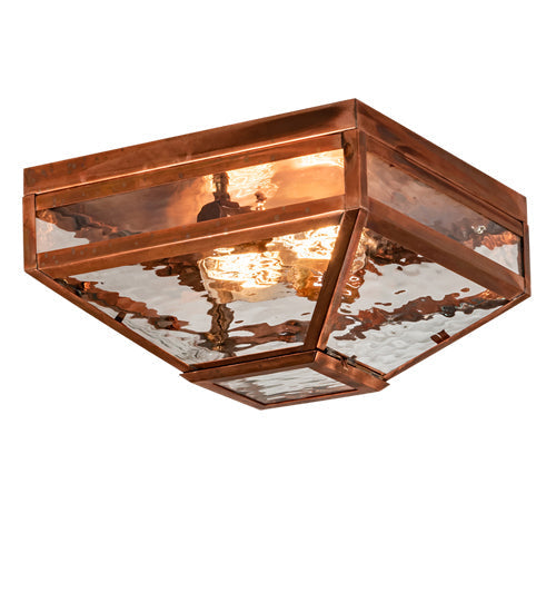 Meyda Lighting Mission 13" Vintage Copper Prime Flushmount With Clear Water Shade Glass