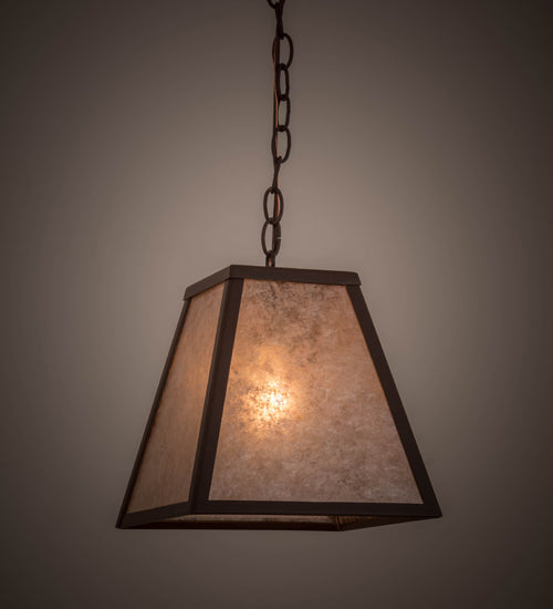 Meyda Lighting Mission 14" Cafe Noir Prime Pendant Light With Silver Mica Shade Glass