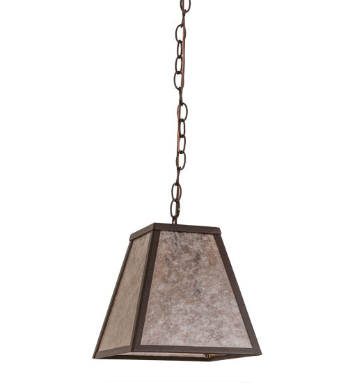 Meyda Lighting Mission 14" Cafe Noir Prime Pendant Light With Silver Mica Shade Glass