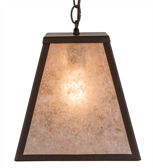 Meyda Lighting Mission 14" Cafe Noir Prime Pendant Light With Silver Mica Shade Glass