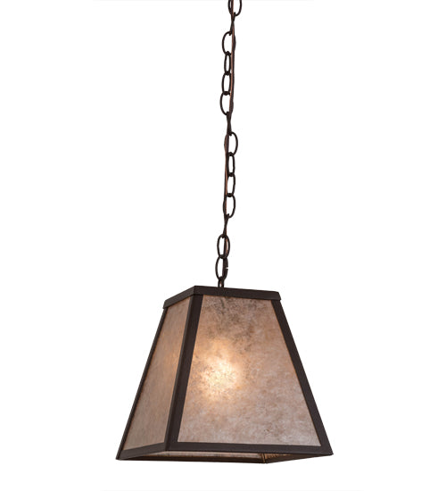 Meyda Lighting Mission 14" Cafe Noir Prime Pendant Light With Silver Mica Shade Glass