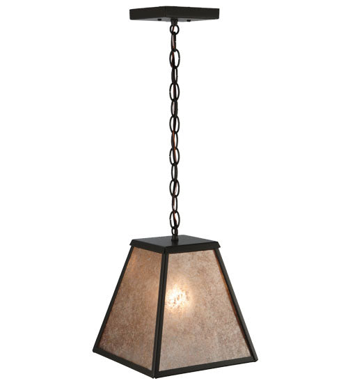 Meyda Lighting Mission 14" Timeless Bronze Prime Mini Pendant Light With Silver Mica Shade Glass