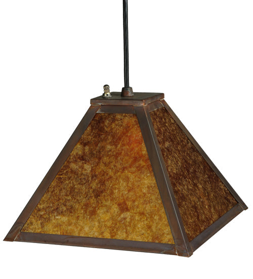 Meyda Lighting Mission 14" Vintage Copper Prime Mini Pendant Light With Amber Mica Shade Glass