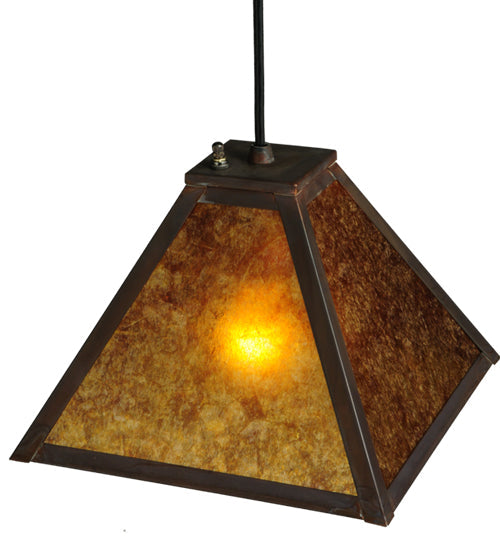 Meyda Lighting Mission 14" Vintage Copper Prime Mini Pendant Light With Amber Mica Shade Glass
