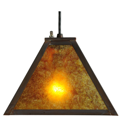 Meyda Lighting Mission 14" Vintage Copper Prime Mini Pendant Light With Amber Mica Shade Glass