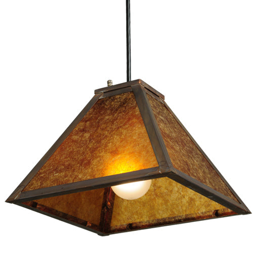 Meyda Lighting Mission 14" Vintage Copper Prime Mini Pendant Light With Amber Mica Shade Glass