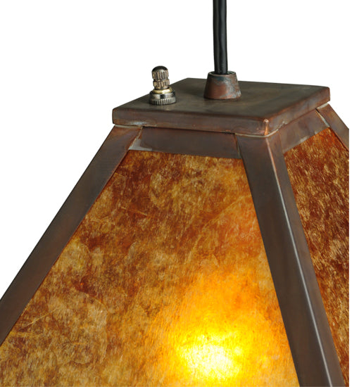 Meyda Lighting Mission 14" Vintage Copper Prime Mini Pendant Light With Amber Mica Shade Glass