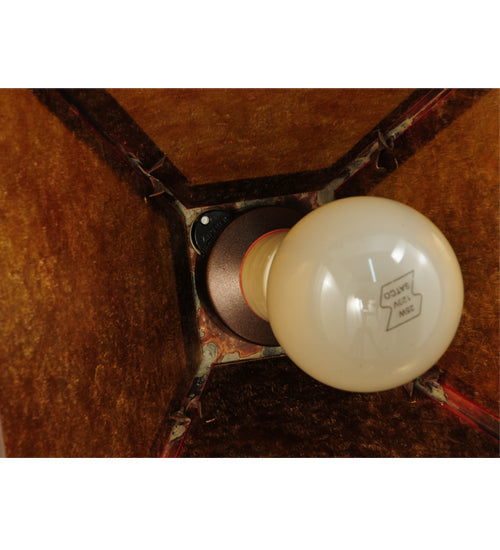 Meyda Lighting Mission 14" Vintage Copper Prime Mini Pendant Light With Amber Mica Shade Glass