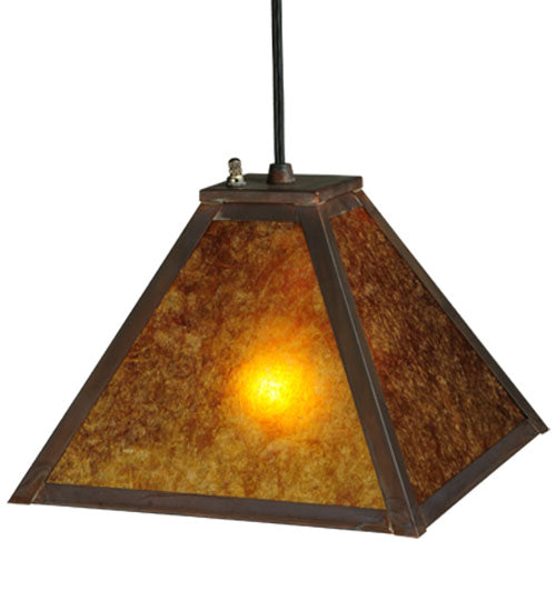 Meyda Lighting Mission 14" Vintage Copper Prime Mini Pendant Light With Amber Mica Shade Glass