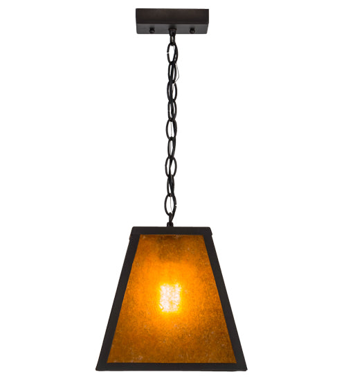 Meyda Lighting Mission 14" Wrought Iron Prime Pendant Light With Amber Mica Shade Glass