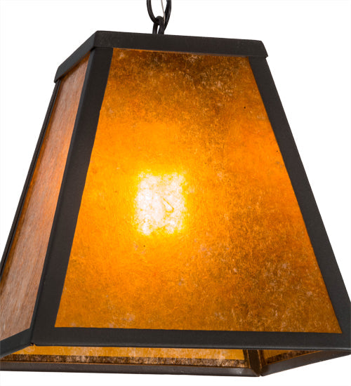 Meyda Lighting Mission 14" Wrought Iron Prime Pendant Light With Amber Mica Shade Glass