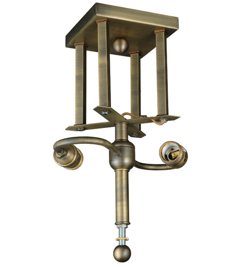 Meyda Lighting Mission 14"H 2-Light Antique Brass Flush Mount Light Hardware