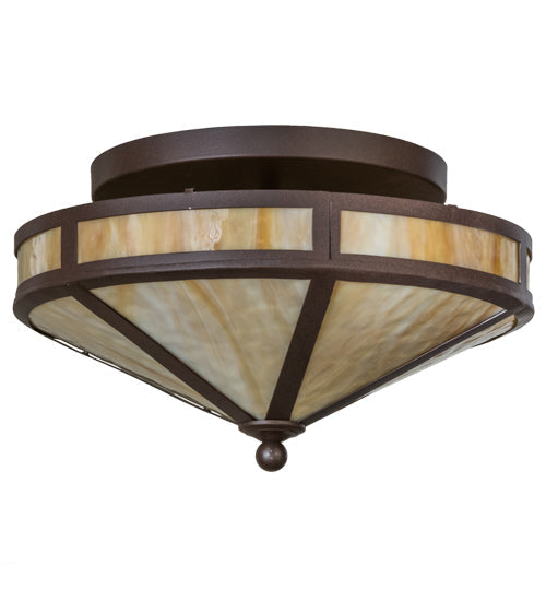 Meyda Lighting Mission 16" 2-Light Cafe Noir Prime Flush Mount Light With Beige Art Shade Glass
