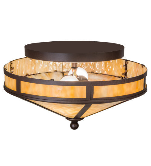 Meyda Lighting Mission 16" 2-Light Cafe Noir Prime Flush Mount Light With Beige Art Shade Glass