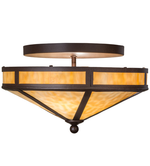 Meyda Lighting Mission 16" 2-Light Cafe Noir Prime Flush Mount Light With Beige Art Shade Glass