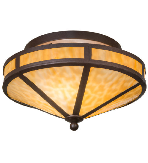 Meyda Lighting Mission 16" 2-Light Cafe Noir Prime Flush Mount Light With Beige Art Shade Glass