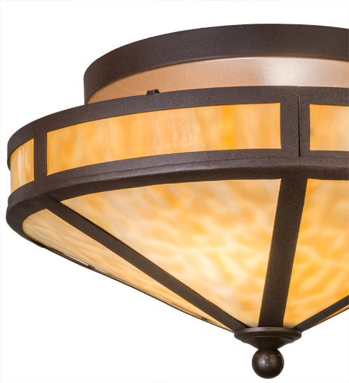 Meyda Lighting Mission 16" 2-Light Cafe Noir Prime Flush Mount Light With Beige Art Shade Glass