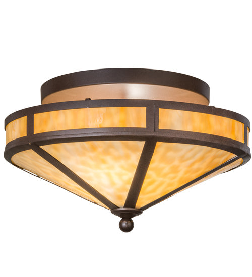 Meyda Lighting Mission 16" 2-Light Cafe Noir Prime Flush Mount Light With Beige Art Shade Glass