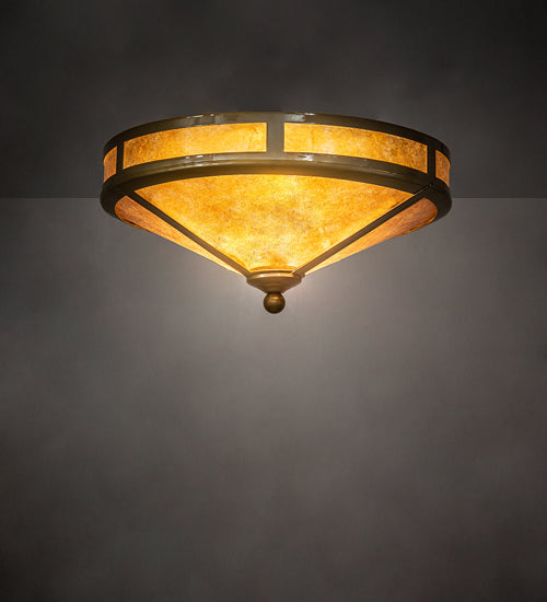 Meyda Lighting Mission 16" 2-Light Transparent Brass Prime Flush Mount Light With Amber Mica Shade Glass