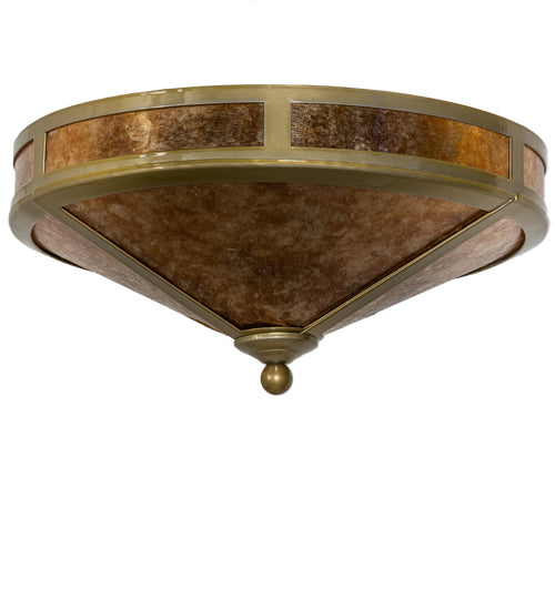 Meyda Lighting Mission 16" 2-Light Transparent Brass Prime Flush Mount Light With Amber Mica Shade Glass