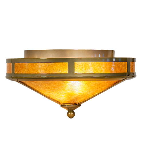 Meyda Lighting Mission 16" 2-Light Transparent Brass Prime Flush Mount Light With Amber Mica Shade Glass