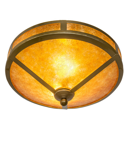 Meyda Lighting Mission 16" 2-Light Transparent Brass Prime Flush Mount Light With Amber Mica Shade Glass